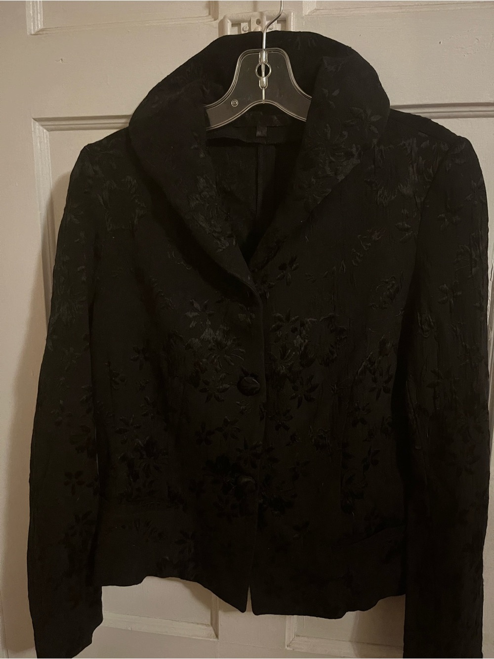 Black Floral Jacquard Women's Blazer Jacket - Tailored Evening Blazer